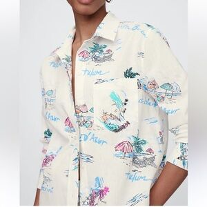 GAP The Easy Shirt Tropical Island Button Down Long Sleeves Linen Small New